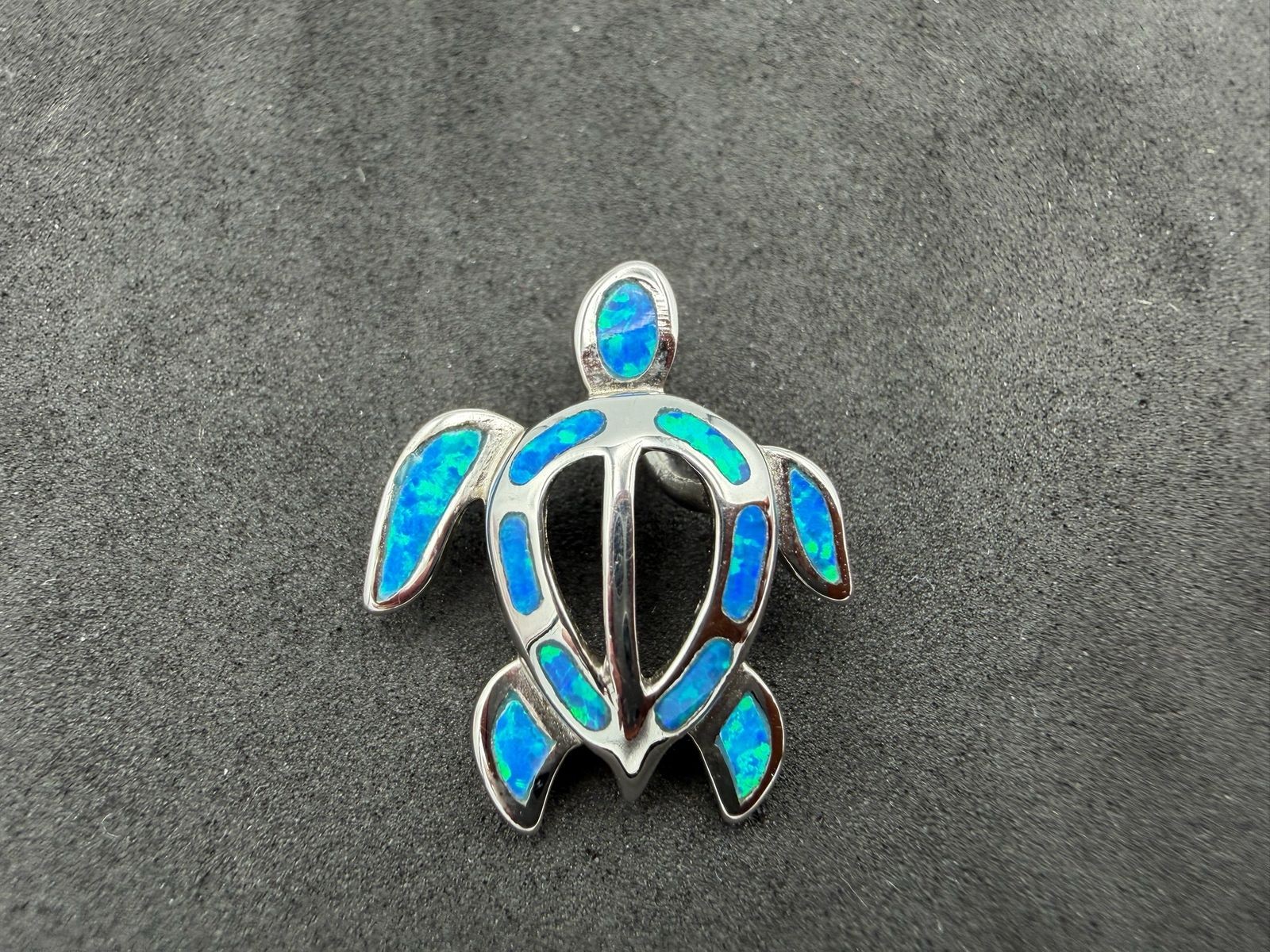 3.29g Vintage Sterling Silver 925 Turtle Pendant Blue Inlay Sea Ocean M