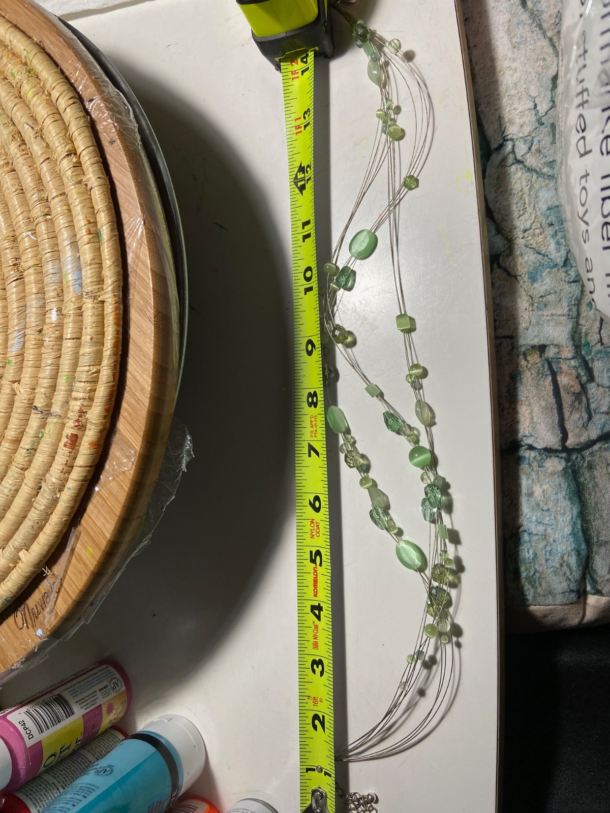Invisibly strung light medium green color stones 3 Strands