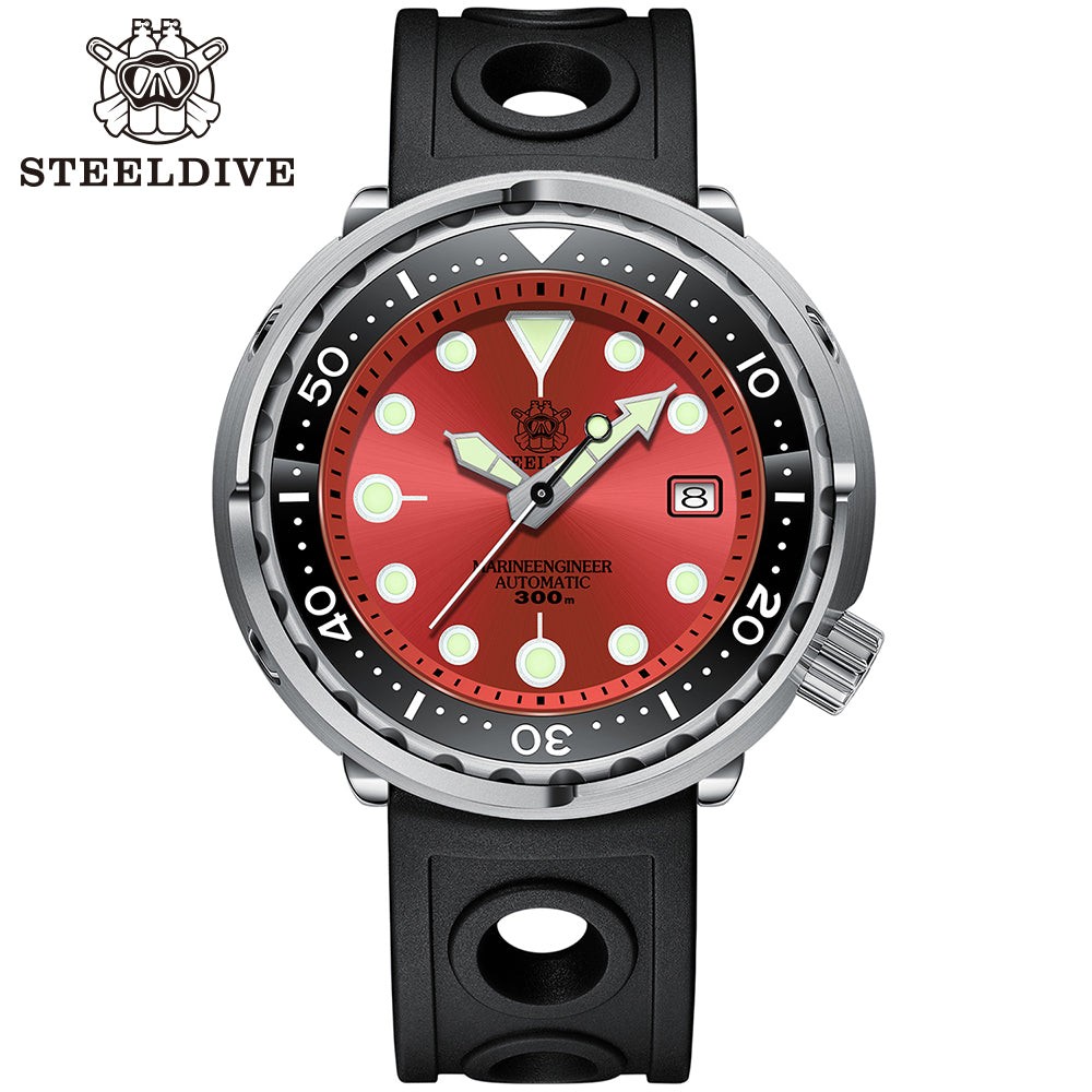 STEELDIVE SD1975 Mens 47.5mm 300M Automatic Dive Watch NH35 Steel Red