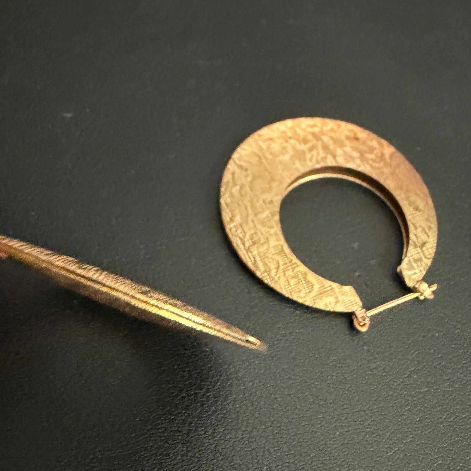 Vintage Hoop Earrings Gold Tone Embossed