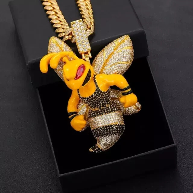 3.00 Ct Round Cut Real Moissanite Honey Bee Only Pendant 14K Yellow Gold Plated