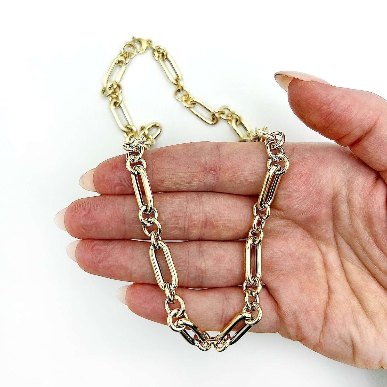 Solid 14K Real Gold 8mm Alternating Paperclip Chain Necklace 18″