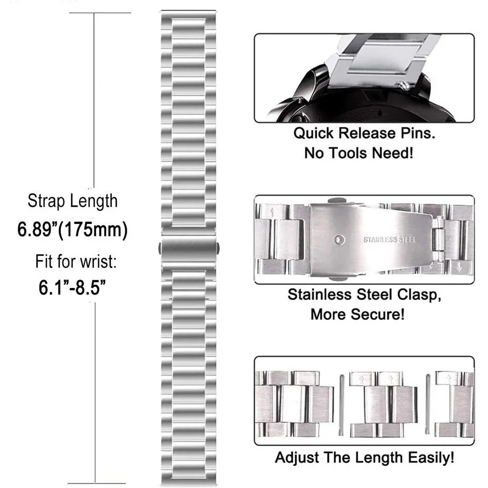20mm 22mm Quick Release Stainless Steel Link Bracelet Watch Bands Strap