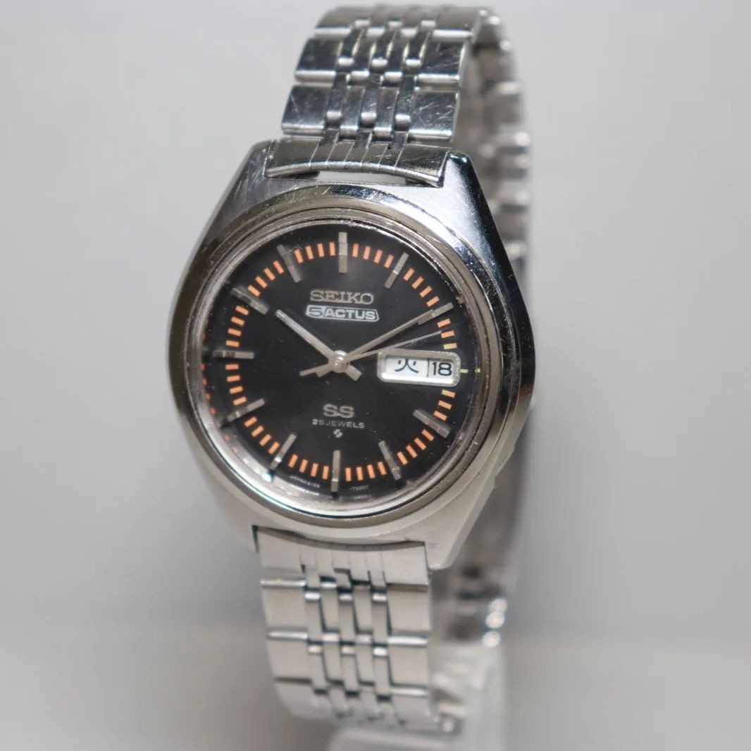 Serviced 1971 SEIKO 5 ACTUS Seiko Five Actus SS Matte Black Dial Ref.6106 7490