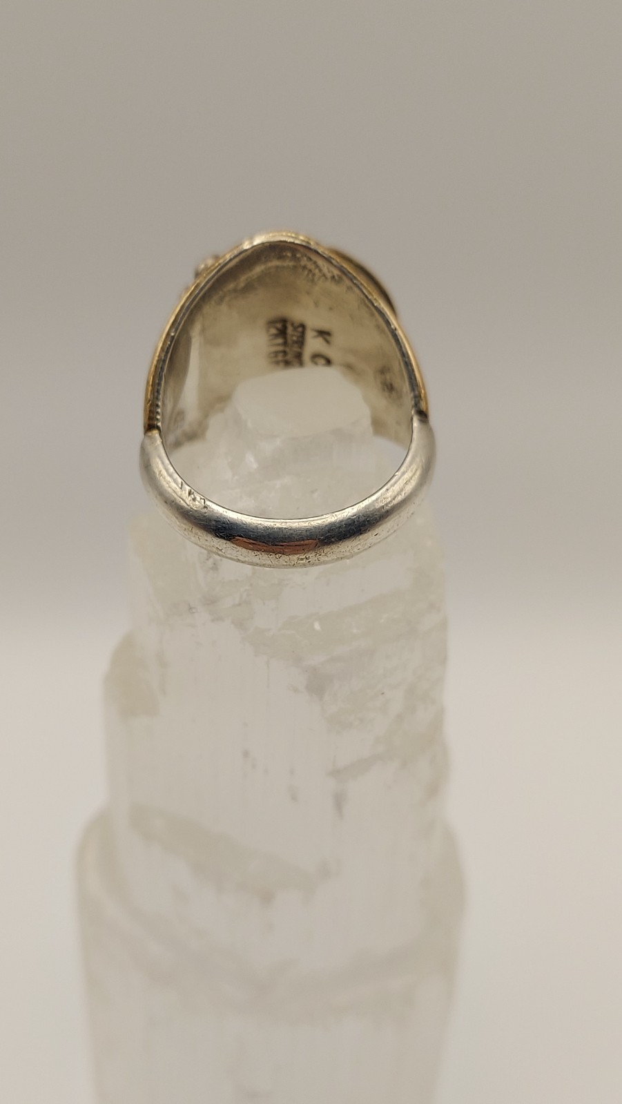 mens native signed KC, sterling silver and 12k gold filled ring, black onyx, 10