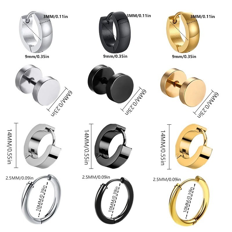 Flat Back Surgical Stainless Steel Stud Earrings for Women Men Piercing Jewelry