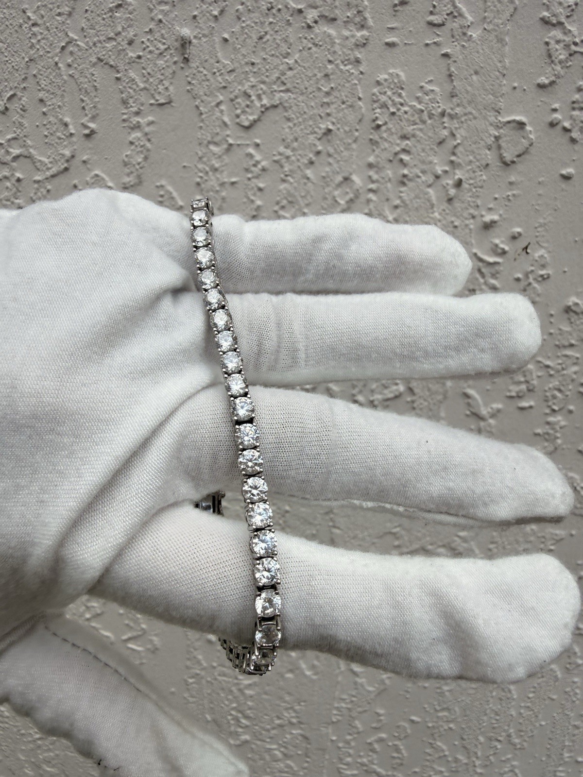 925 Sterling Silver CZ Tennis Bracelet 8.5” Cubic Zirconia Box Clasp Vintage