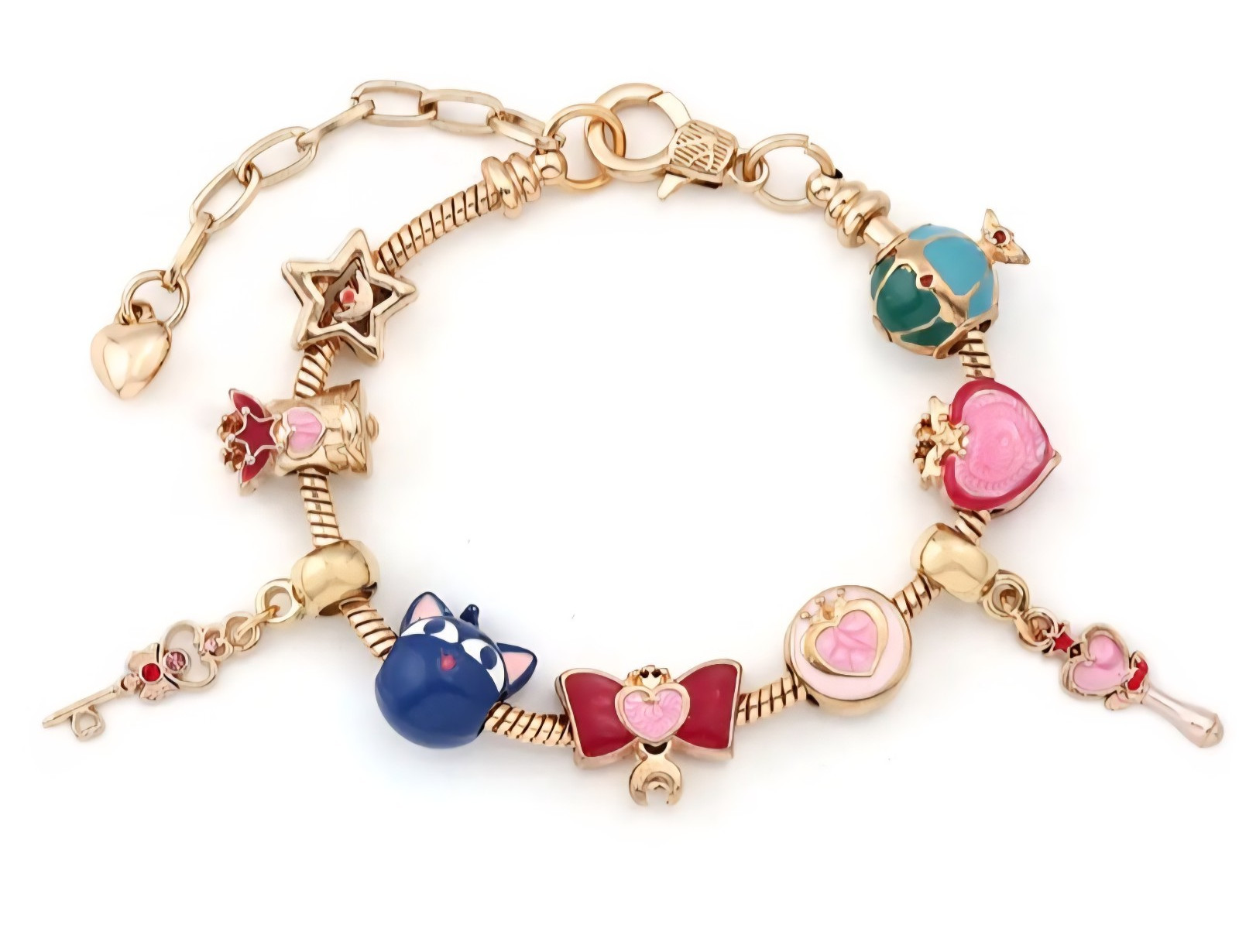 Sailor Moon Magic Sticks, Luna, Stars, Hearts Cute Charms Bracelet