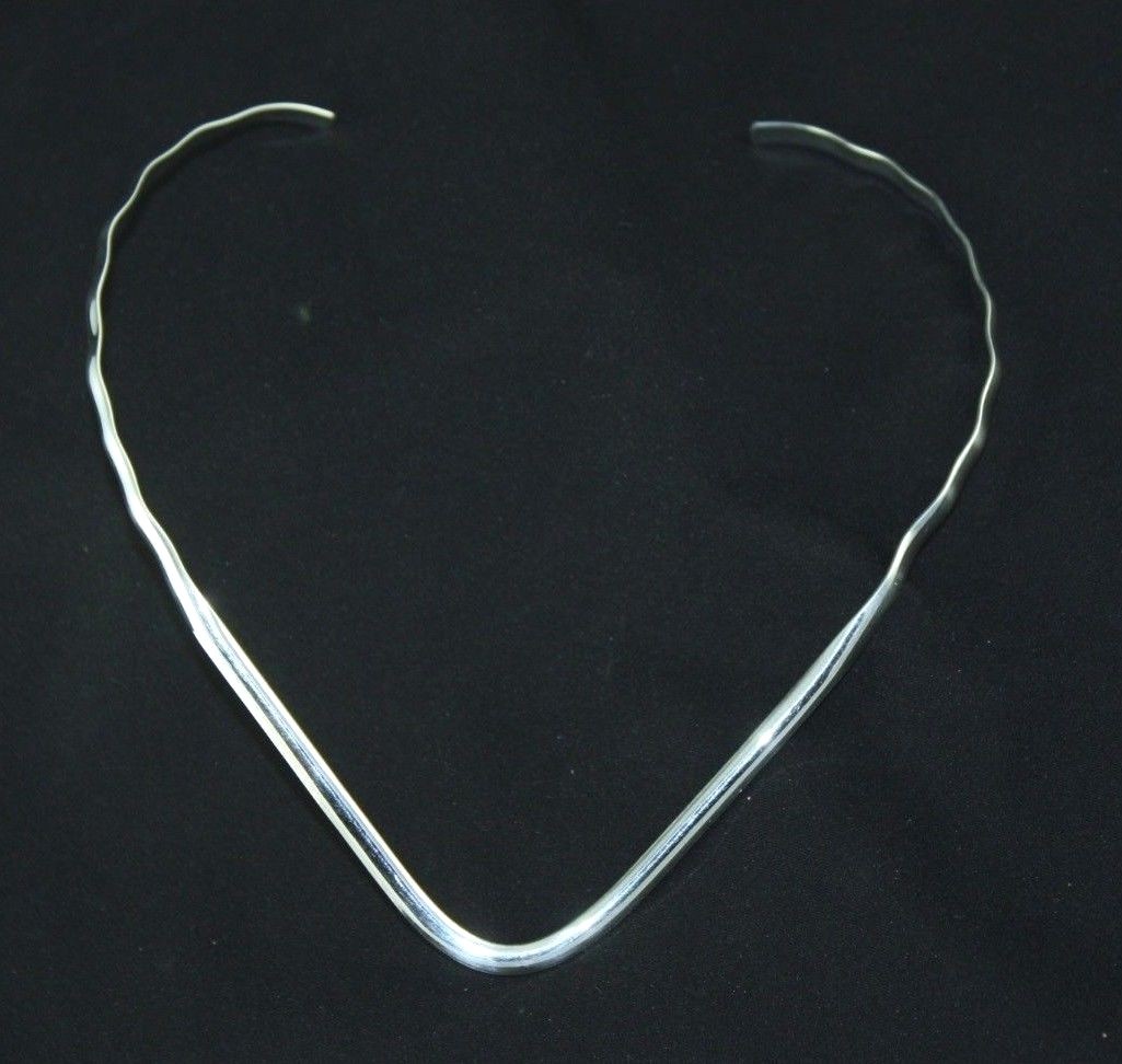 .925 Sterling Silver Plated Choker Collar Necklace V Shape Wavy Fashion Jewelry