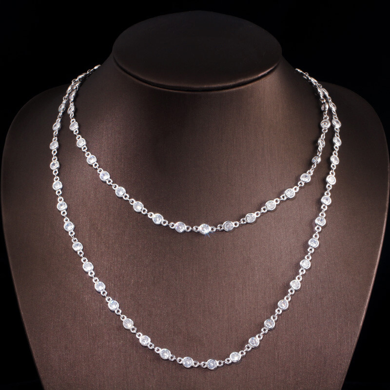 CZ Chain Link Long Choker Necklace Costume Rose Gold Plated Jewelry Accessories