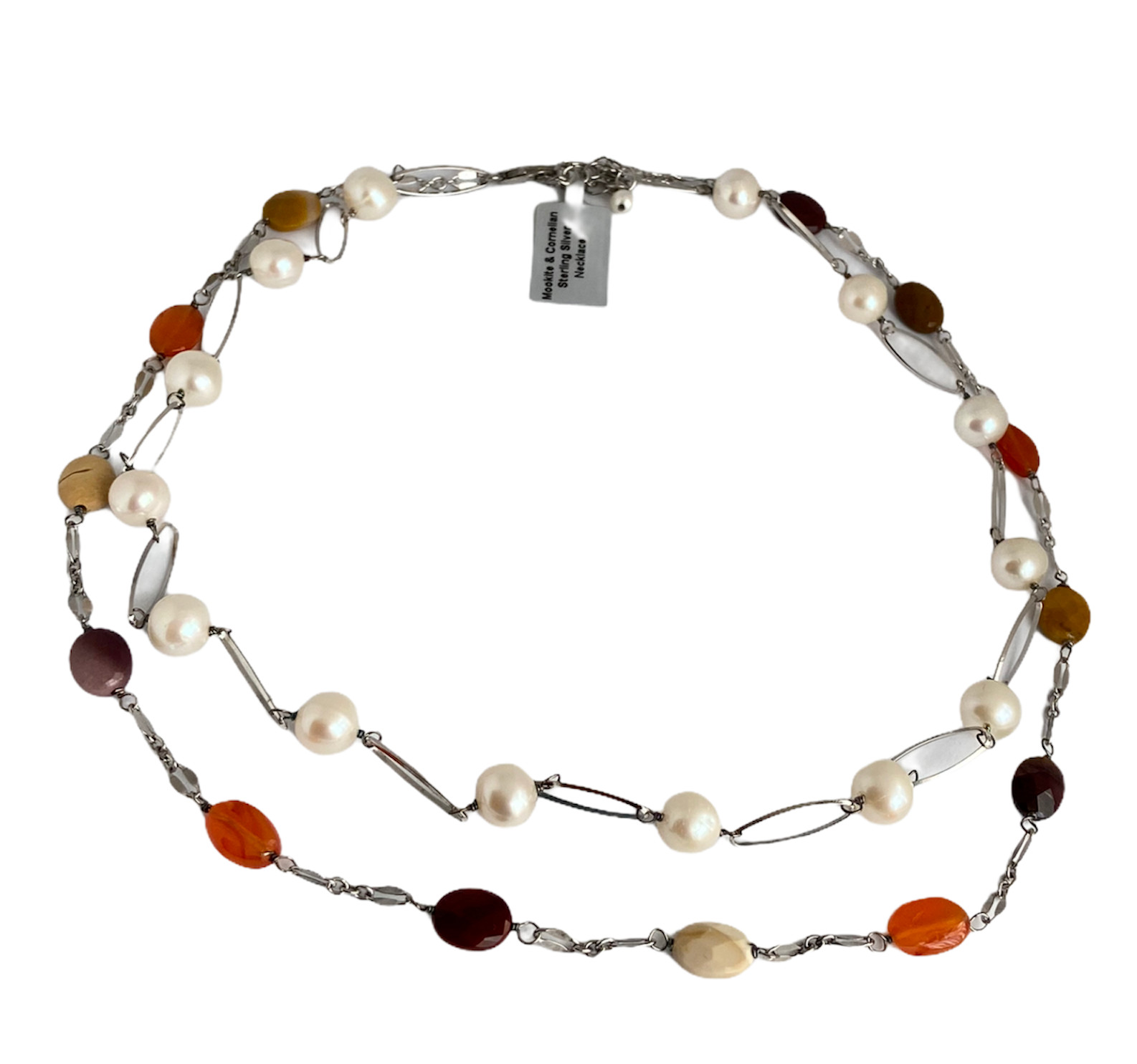 Mookite Carnelian Pearl 925 Sterling Silver Necklace 18″ 103.50Cts