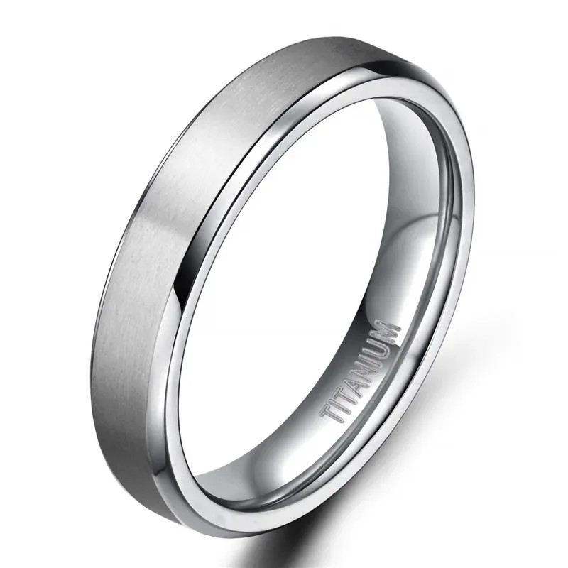 Wedding Band Ring Titanium Brushed Round Silver Color Engagement Jewelry