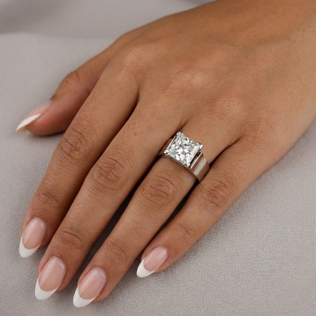 Solitaire Engagement Ring Platinum 4.03 Carat Princess Lab-Grown Diamond G SI1