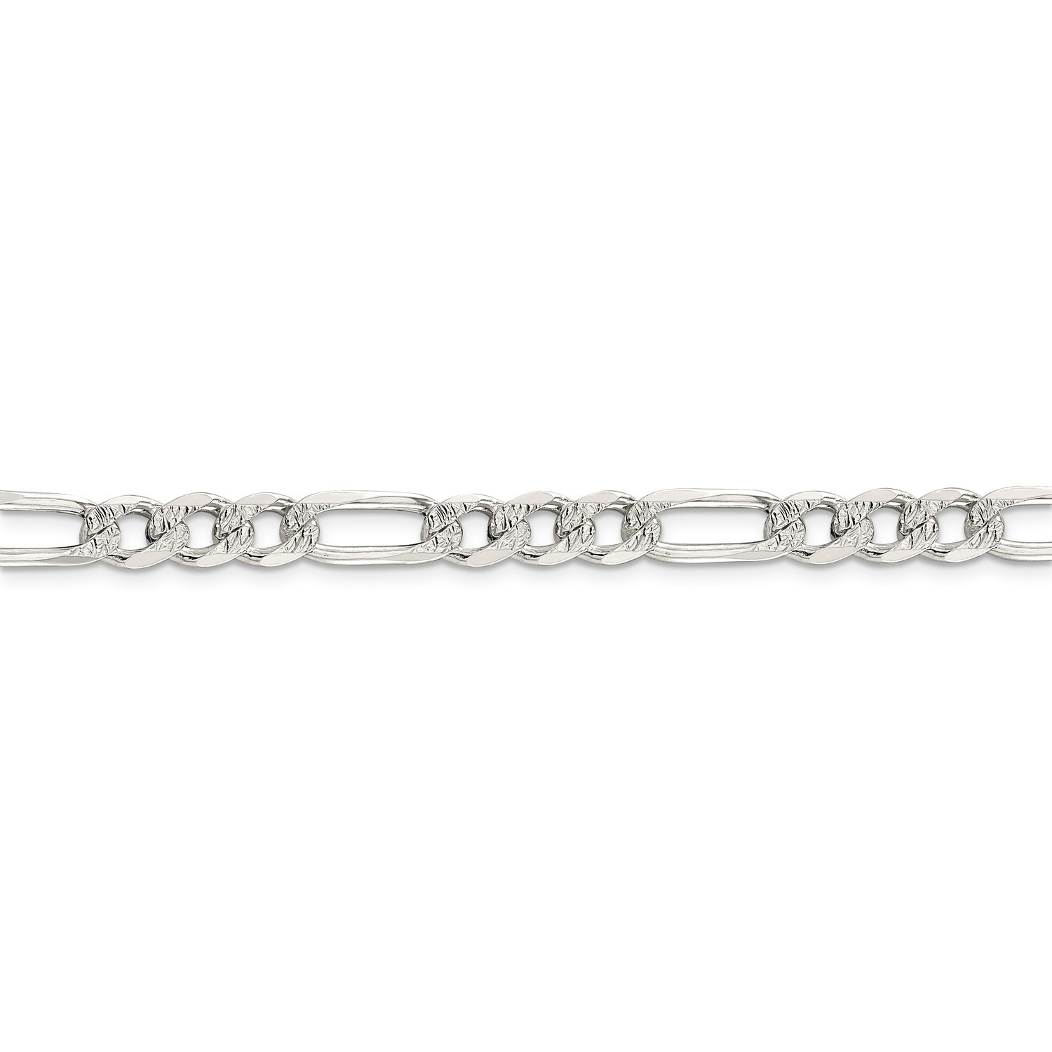 Sterling Silver 7mm Pave Flat Figaro Link Chain w/ Lobster Clasp 16″ – 30″