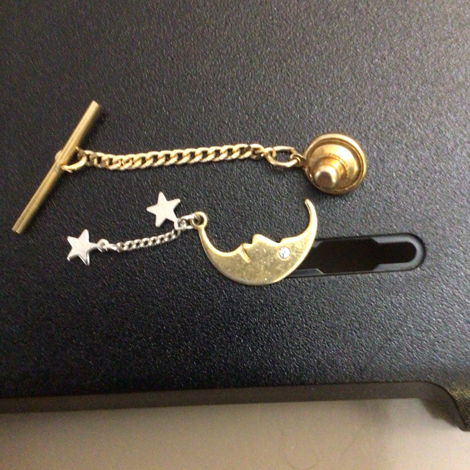 Gold Silver Color Tie Chain Moon Star Shape Men’s Celestial Theme with Chain