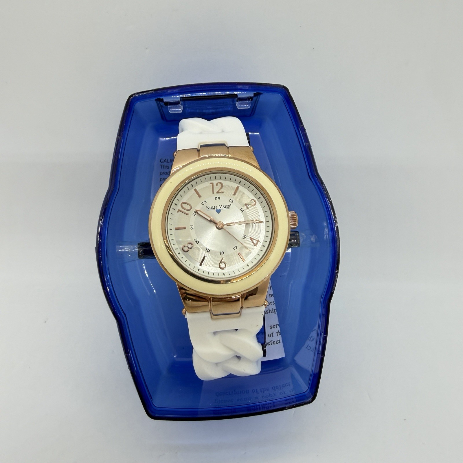 Nurse Mates women’s nurse watch water-resistant silicone strap -White/ Rose Gold