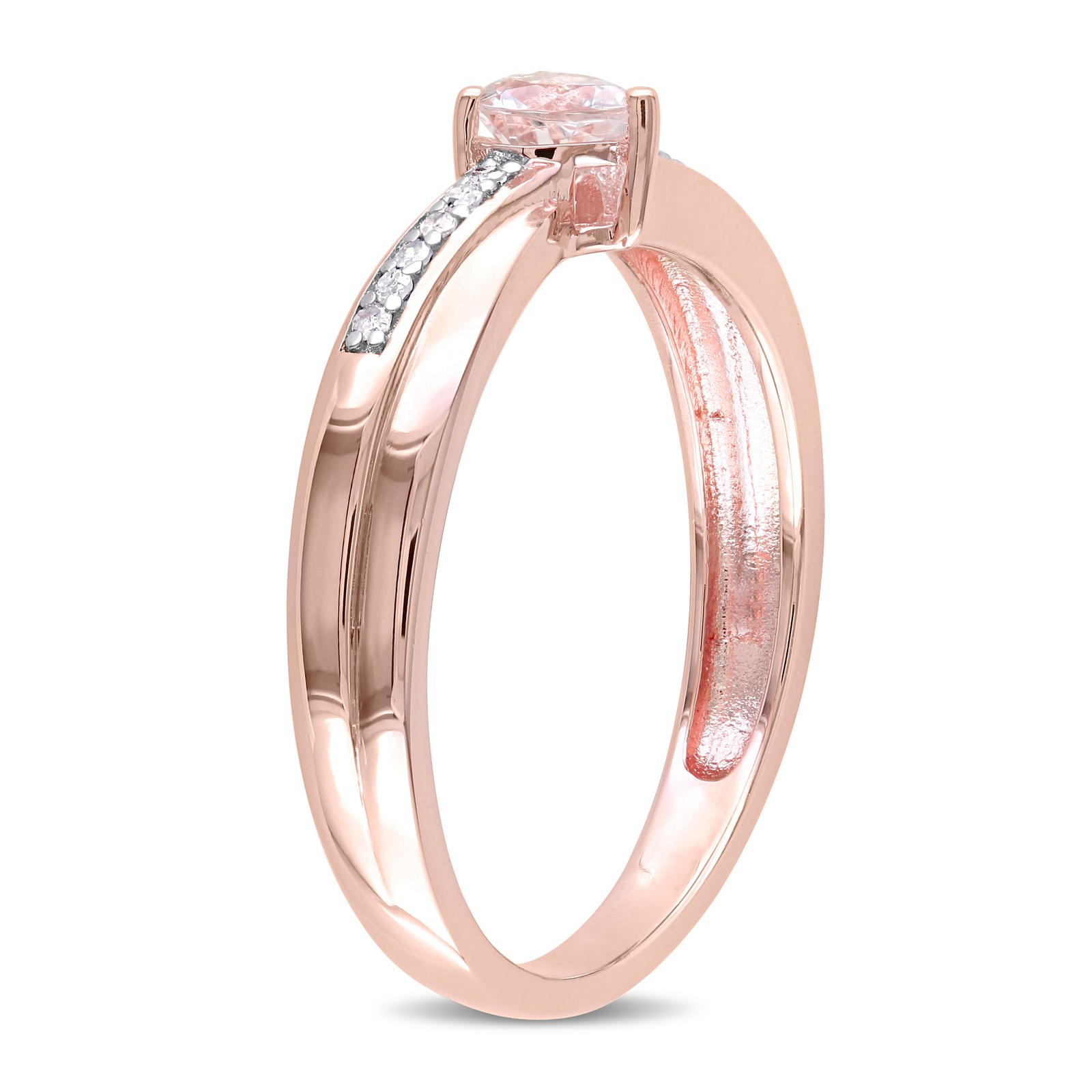 Amour Rose Plated Sterling Silver Morganite & Diamond Accent Crossover Ring