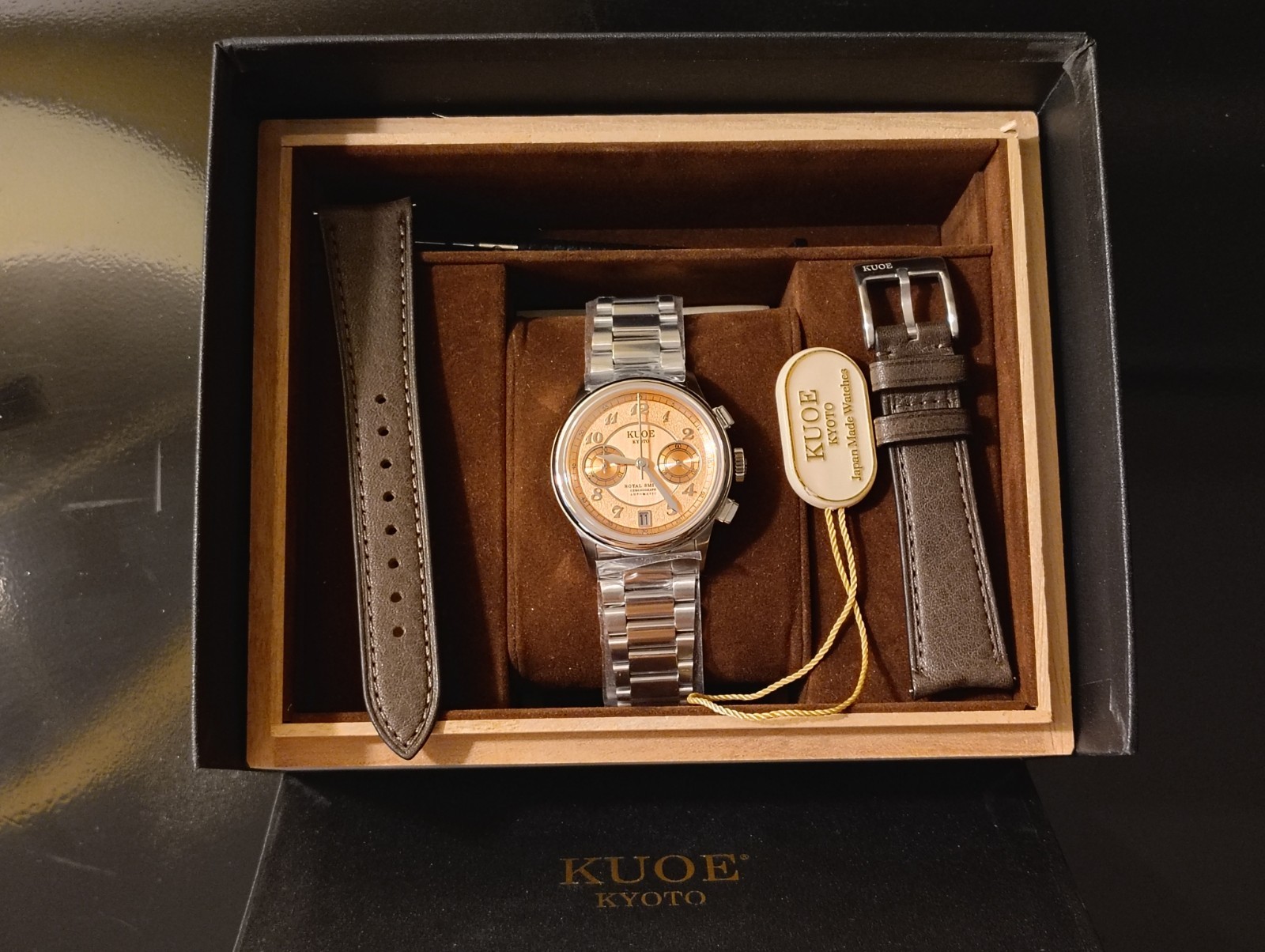 KUOE Kyoto ROYAL SMITH 90-012 Automatic Chronograph Salmon Pink Dial from JAPAN