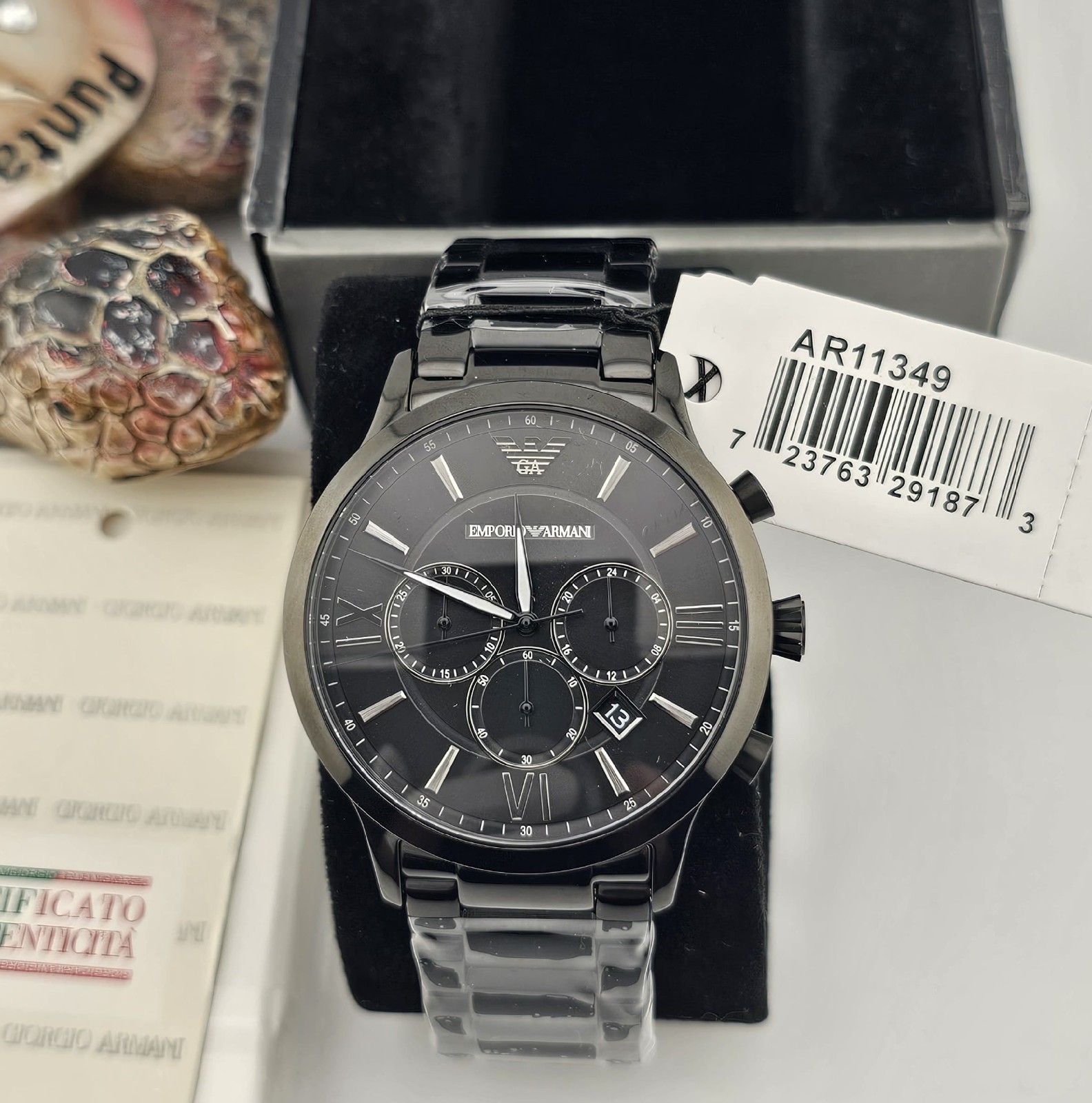 EMPORIO ARMANI MENS WATCH AR11349 BLACK DIAL AND STIANLESS STEEL STRAP AUTHENTIC