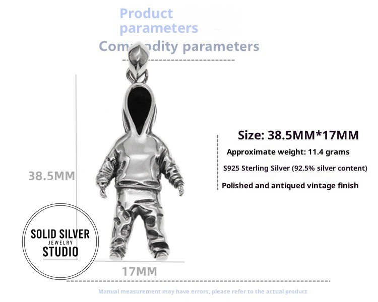 Faceless Hoodie Figure Pendant 925 Silver Streetwear Hip Hop Anonymous Charm