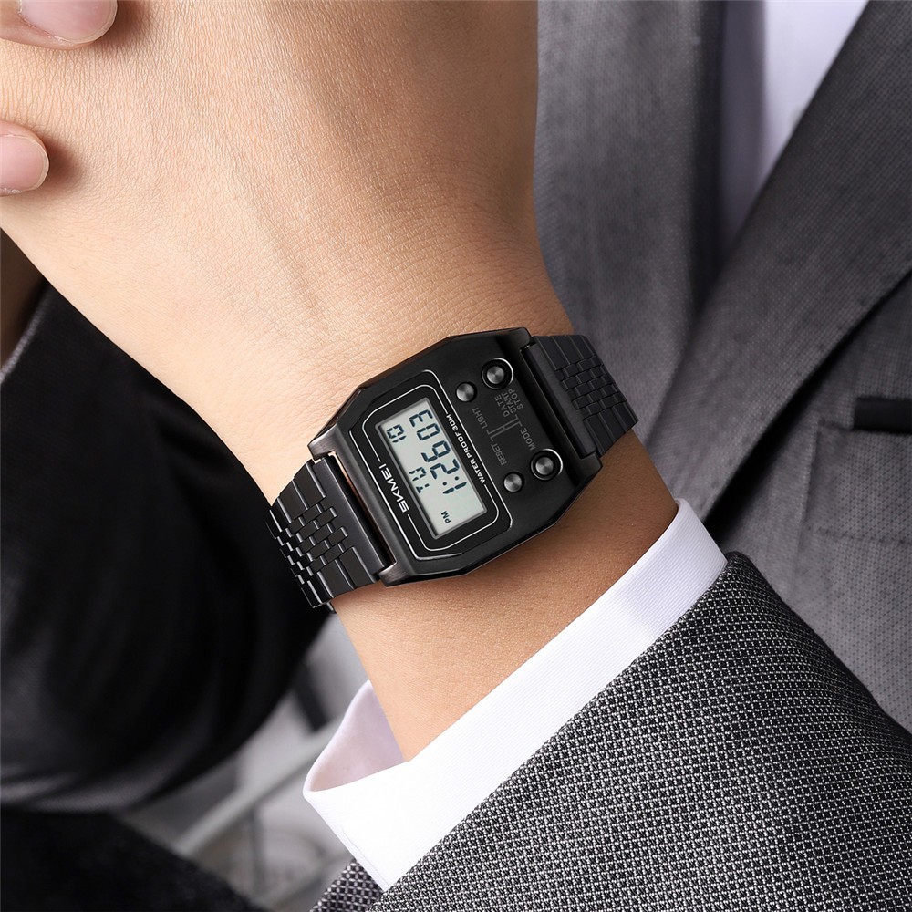 SKMEI Men Rectangle Watch Male Steel Wristwatch Boys Digital LED Display Watches