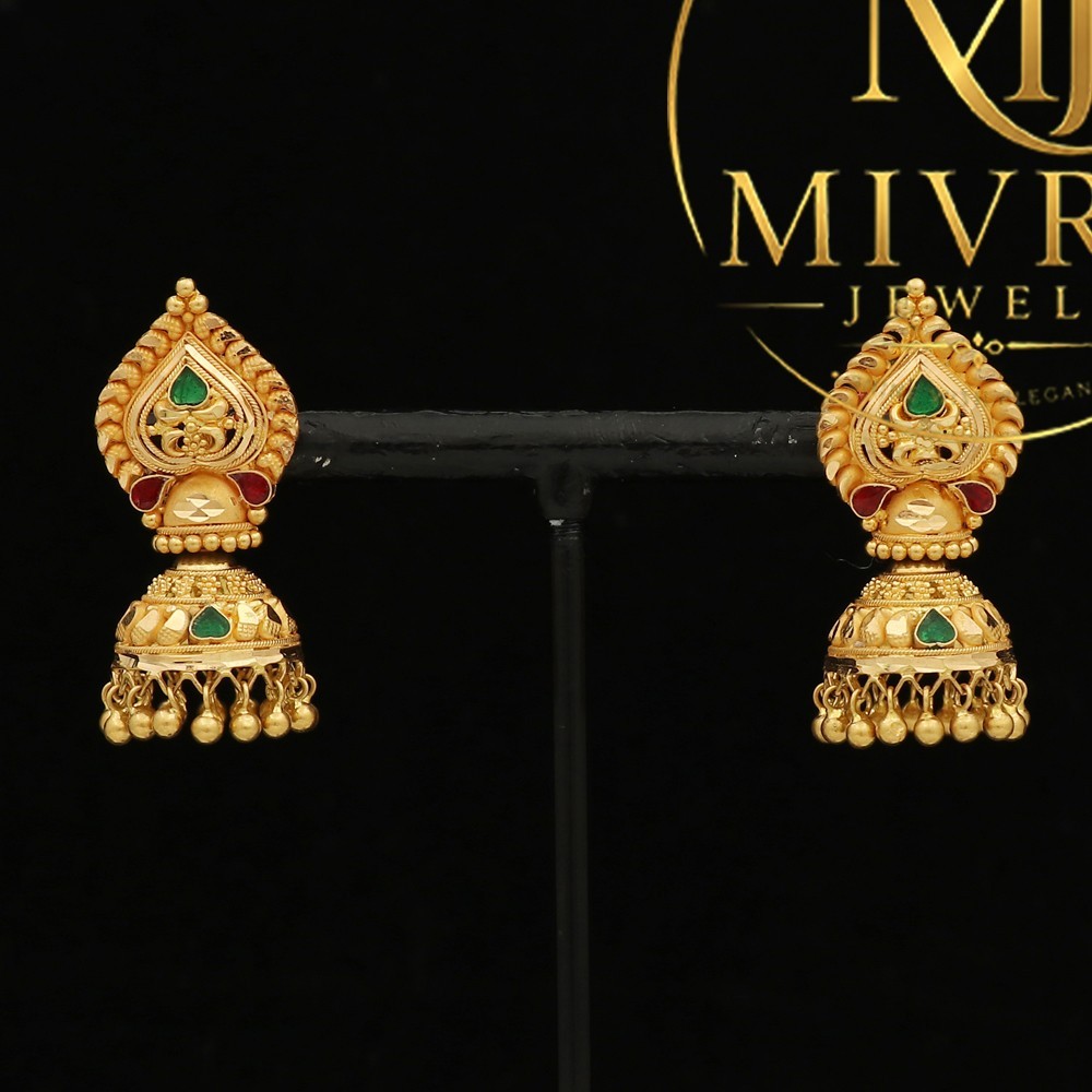22K Seal Gold Earrings 3.2cm Classic Elegant Women Fine Gold Jewelry Gift