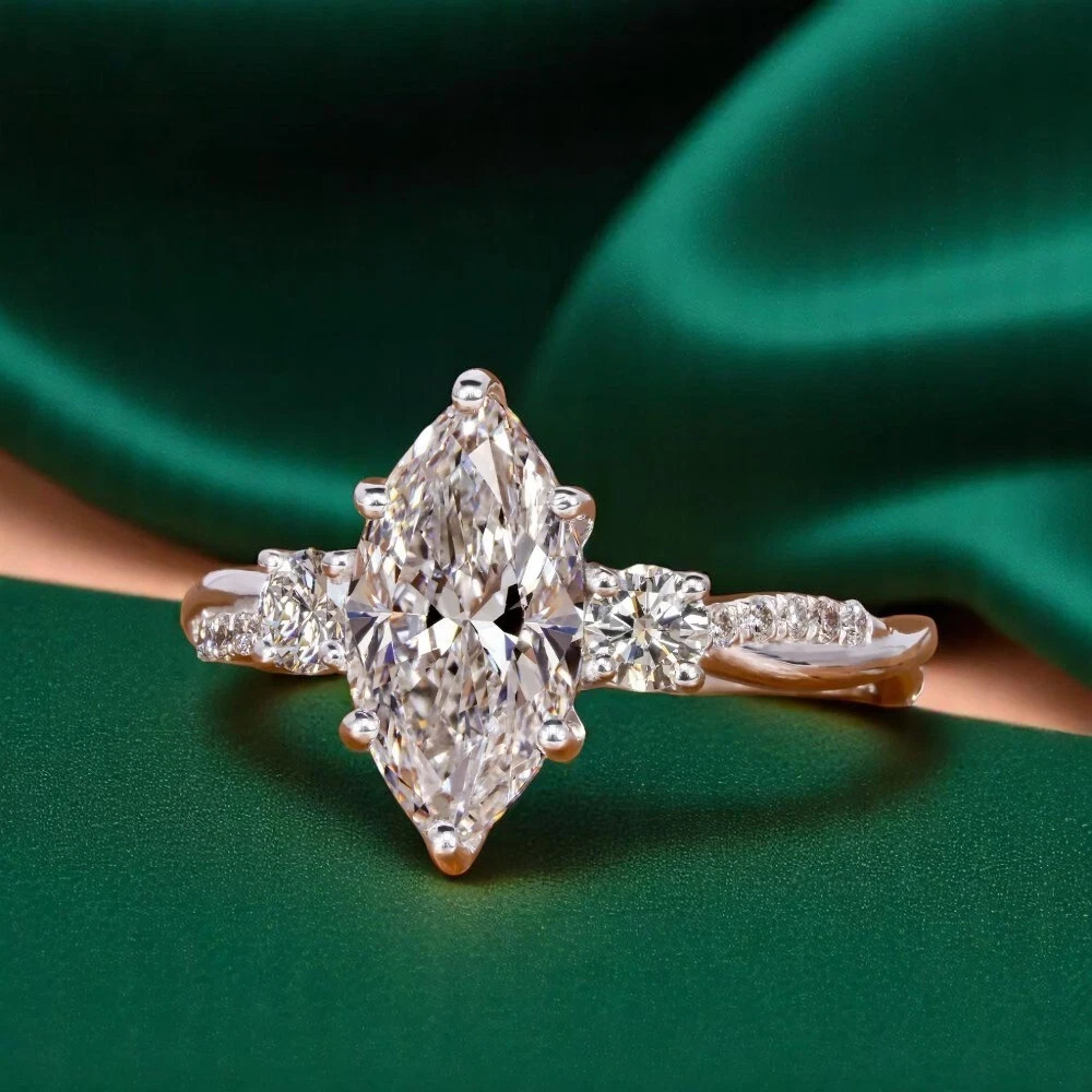 Certified 950 Platinum 2ct Marquise F VVS1 Natural White Diamond Engagement Ring