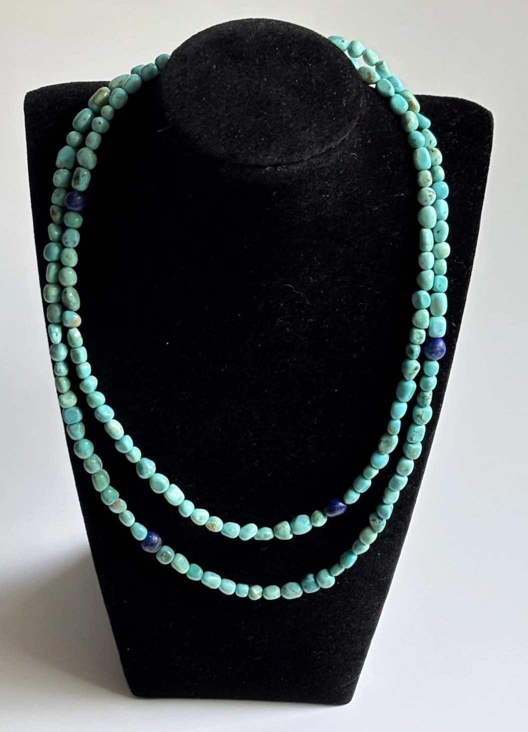 Jay King Turquoise & Lapis Beaded 34” Single Strand Necklace 925 Hook Closure