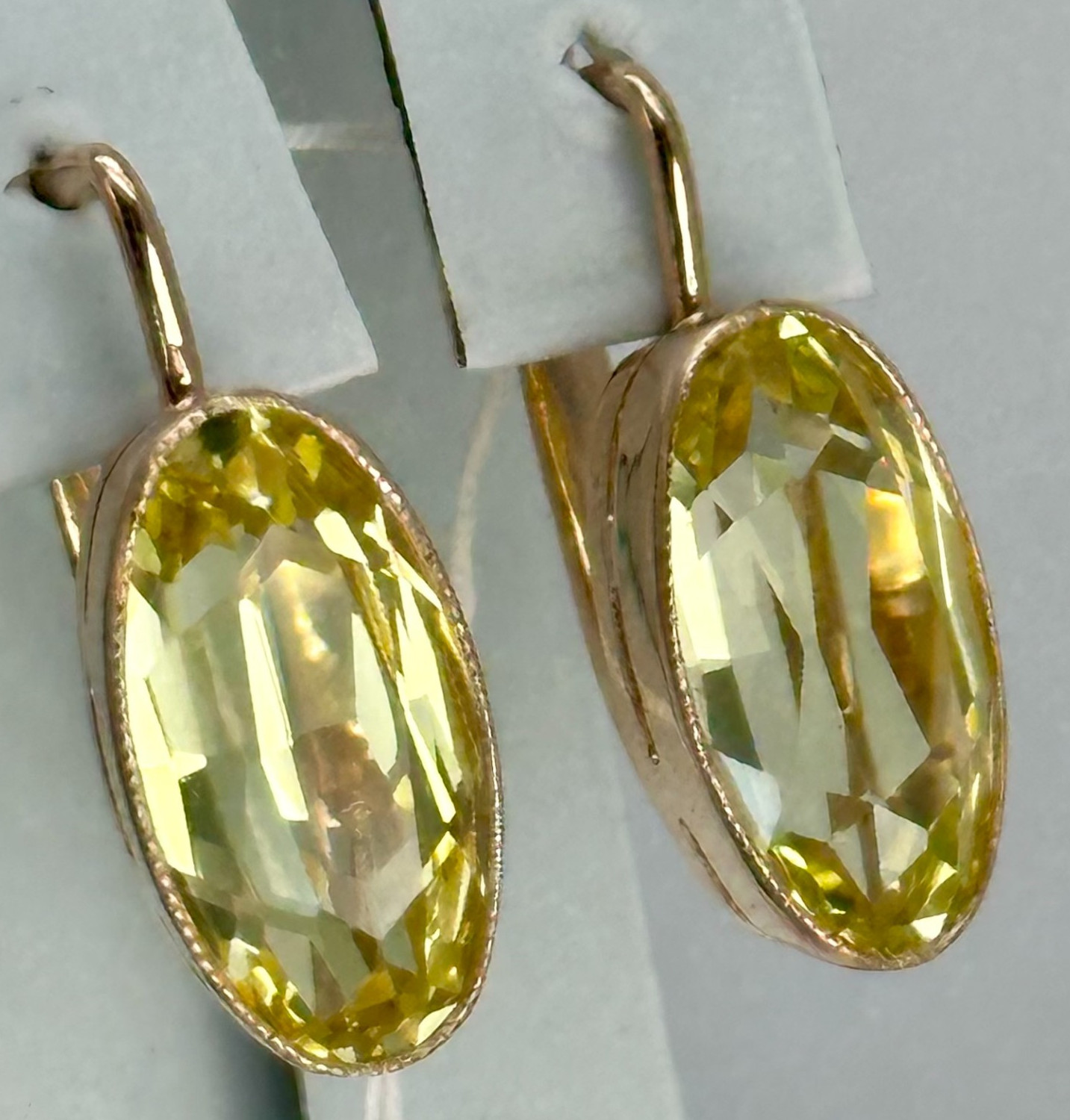 USSR Vintage Original Rose Gold Citrine (lab. made) Earrings 583 14K 6.00 g.