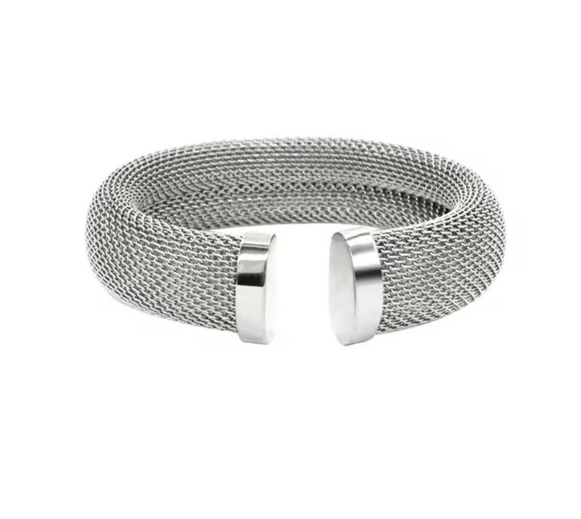 SILVER Stainless Steel Mesh Cuff Bracelet Cocktail Party Chic Elegant W-12mm