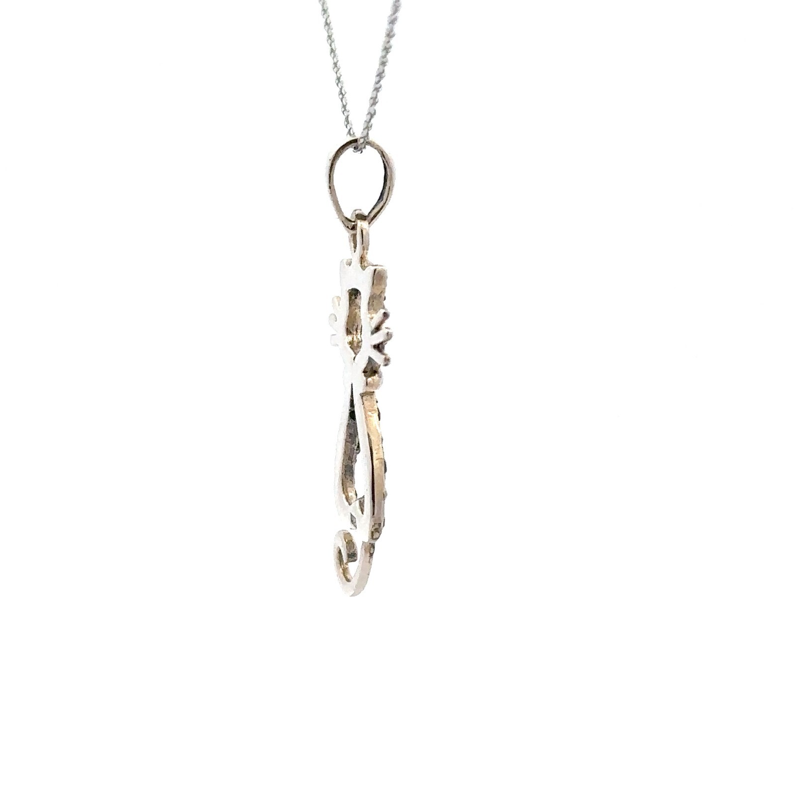 Sterling Silver Marcasite Cat Pendant (15 x 30 mm)