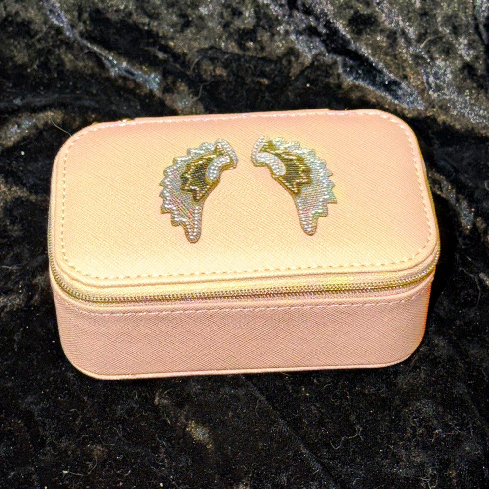 Pink Zip-Around Faux Leather Travel Jewelry Case Velvet Lined Holds 6 Rings