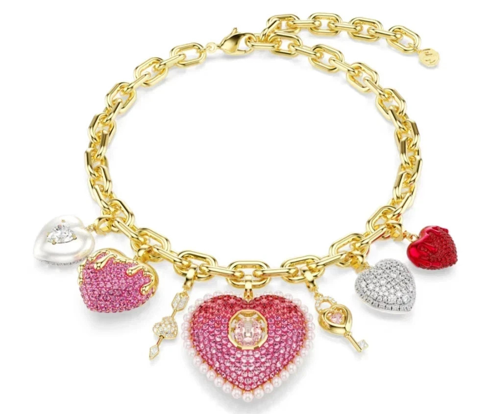 Swarovski Idyllia necklace Mixed cuts, Heart, Key, Multicolored Gold-tone plated