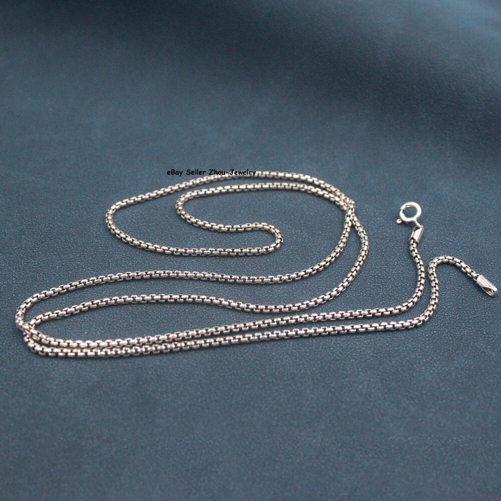 Real S925 Sterling Silver Chain 2mm Lucky Square Box Link Necklace 13-14g 27.5in