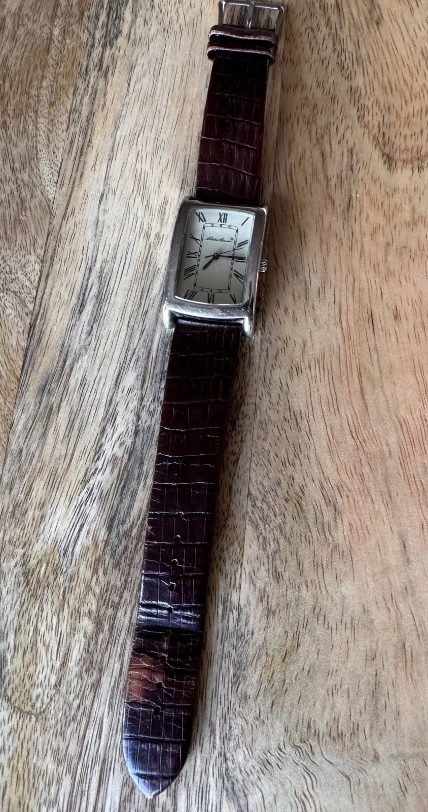 Eddie Bauer Vintage Roman Tank Quartz Watch Brown Leather Strap Japan #0444
