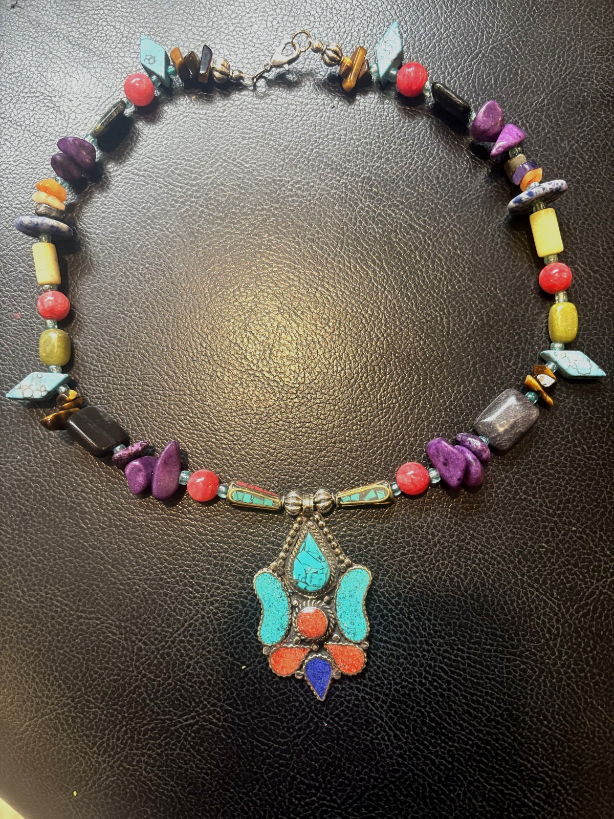 Colorful Boho Handcrafted Natural Stone Necklace 20 inch