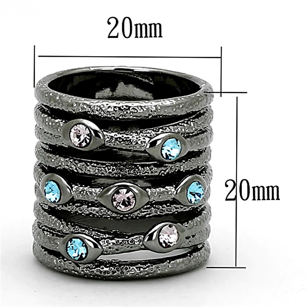 Women’s Ring, Multicolor Top Grade Crystal, Ruthenium Plated, Brass, Multi-row