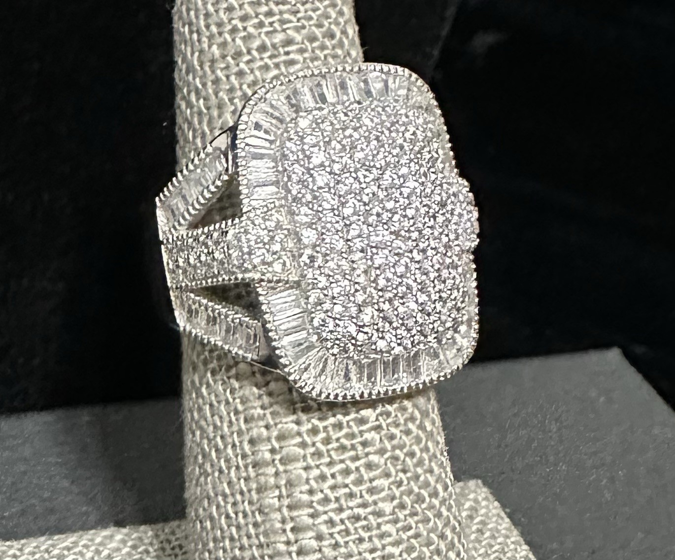 FZN Fuzion Creations 925 Sterling Silver CZ PaveBaguette Halo Cocktail Ring 5.25