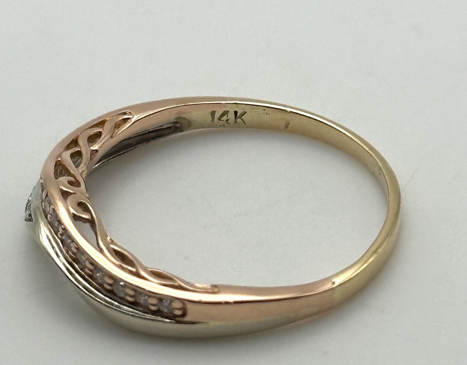 14k Two Toned Rose / White Gold Ring with 0.20cts of Diamonds Size: 8.25