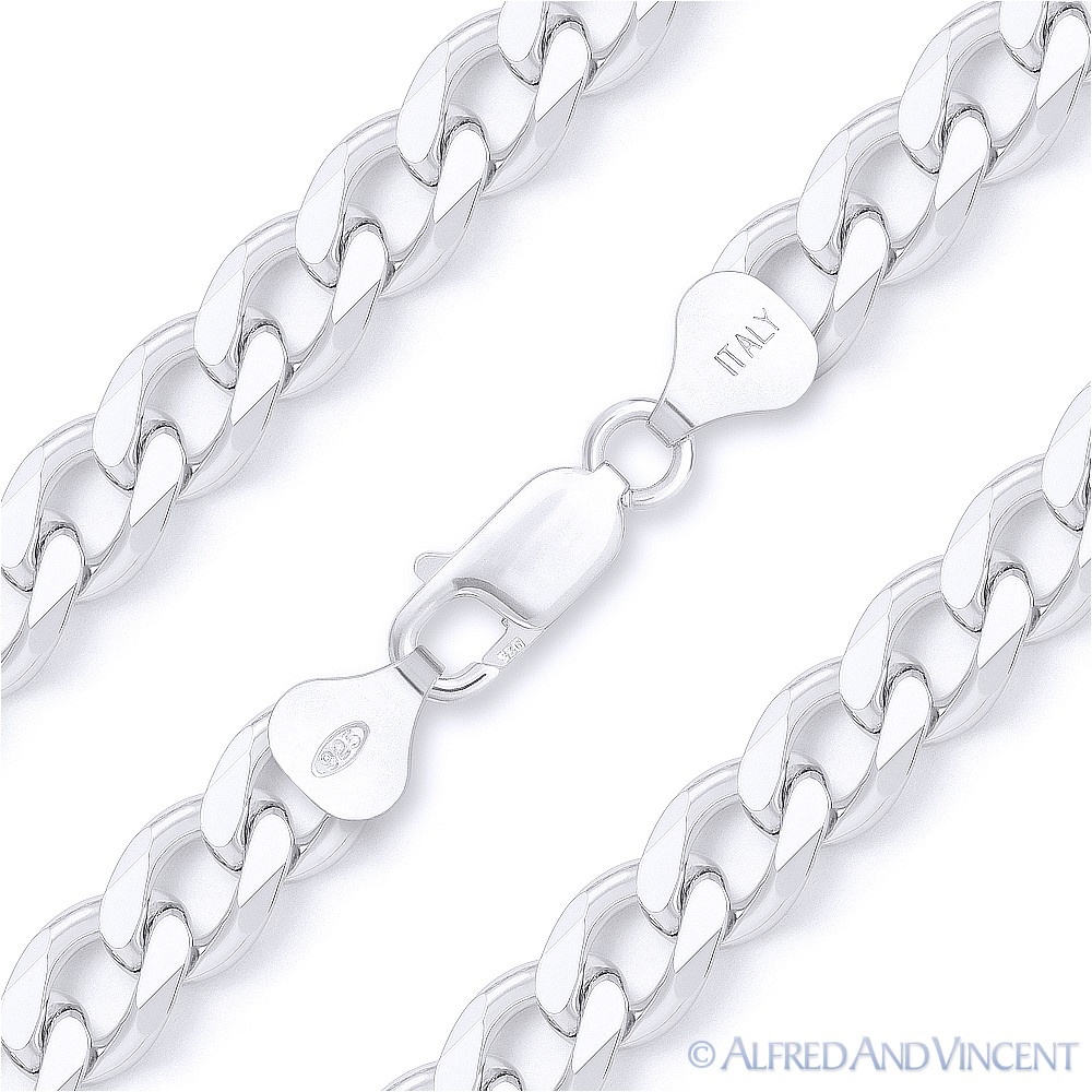 7.5mm Cuban / Curb Link Italian Chain Solid .925 Italy Sterling Silver Necklace