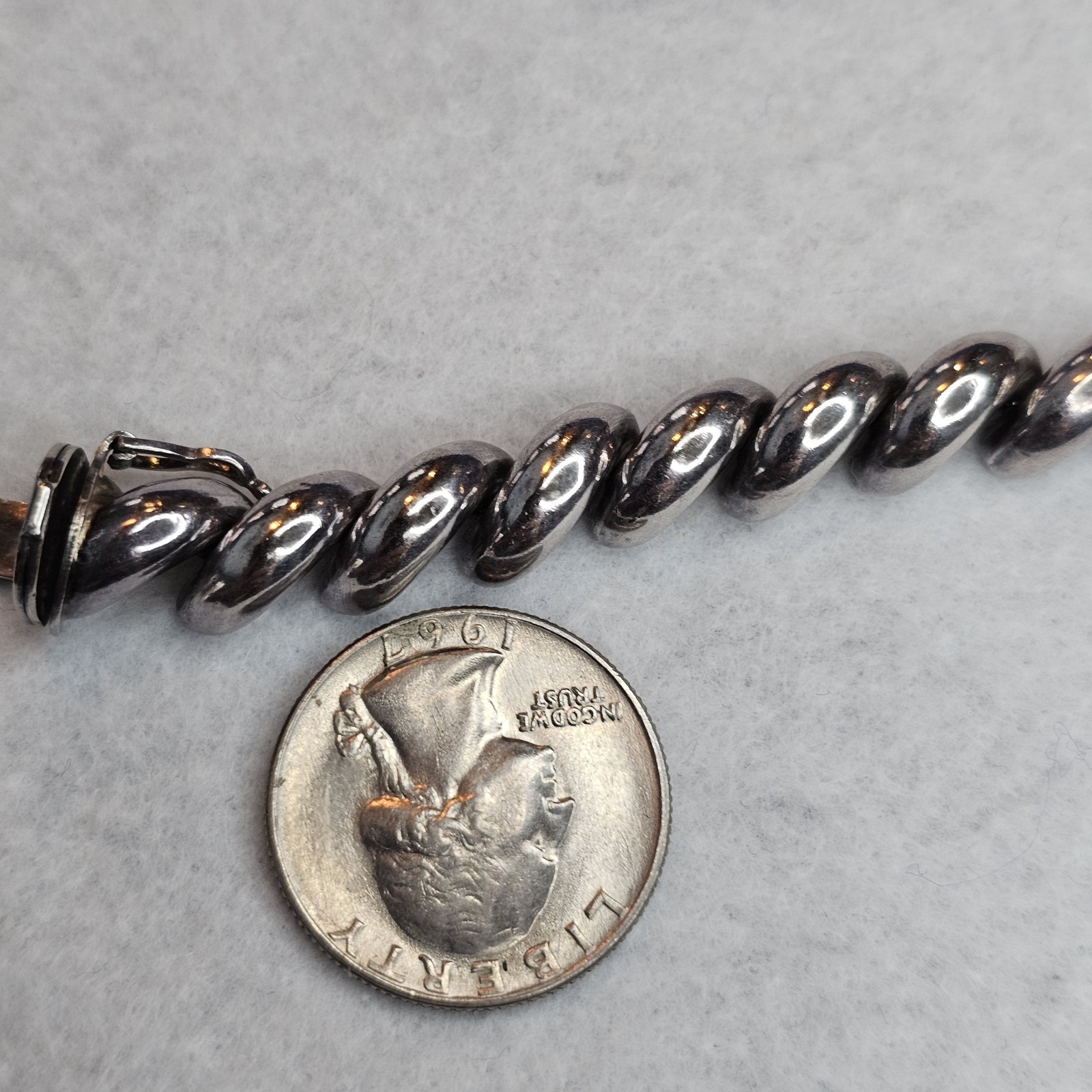 Italian 925 Sterling Silver San Marco Link Bracelet 7” Push Lock Safety