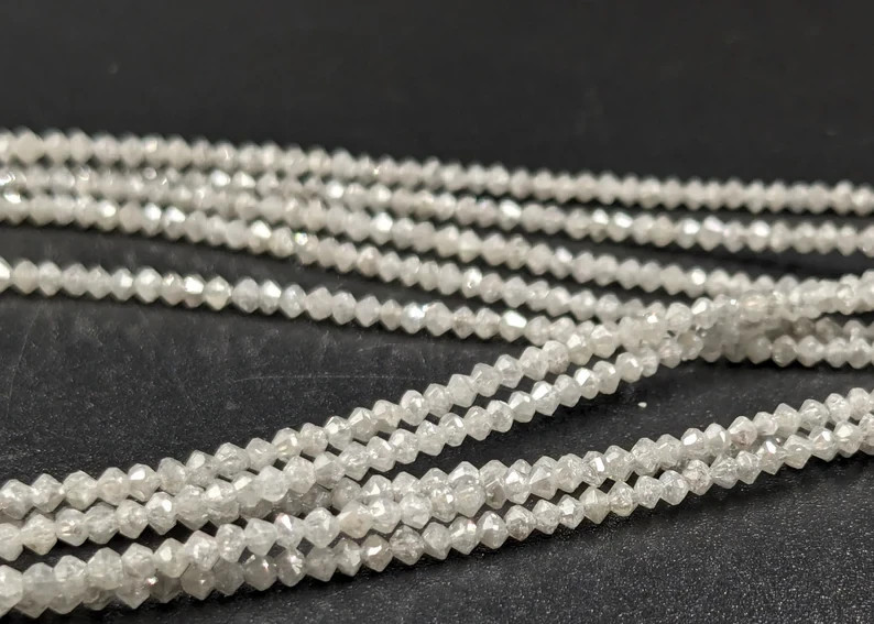 Natural White Diamond Beads: 1.8-2.2mm Faceted Rondelle, 15 Inch Strand