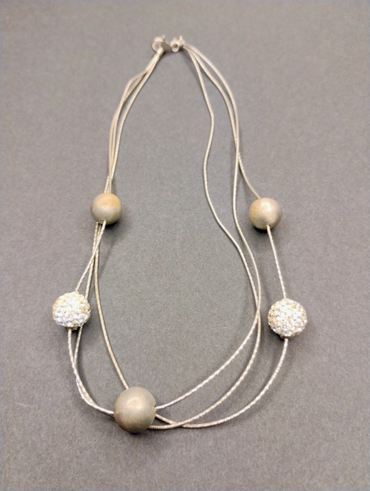 Signed Midas .925 Sterling Silver Ball Bead Cz Station Necklace