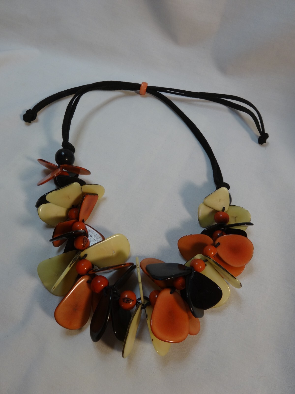 Stunning Acrylic Peach Cream Black Petal Beads Leather Cord adjustable via Slide