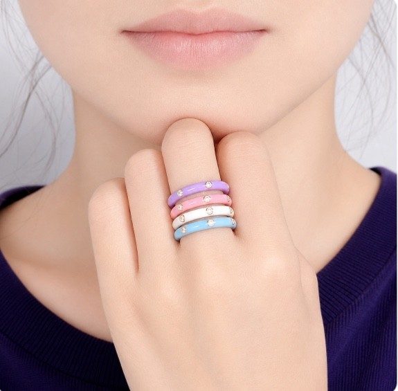Stackable Enamel Ring with Stone Colorful Womens Fashion Ring Teens Gift Color