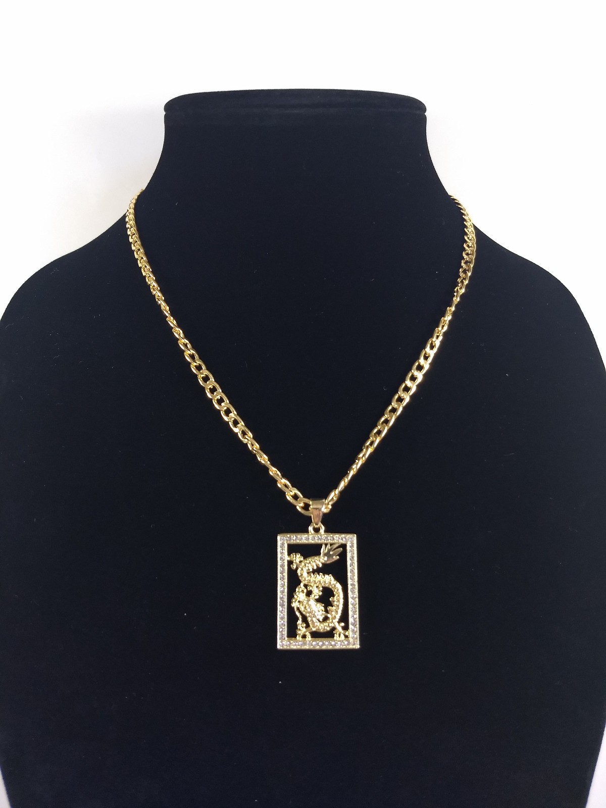 Dragon Pendant Necklace Lot 4 Gold Tone Pendants Chains Modern Rectangle Round