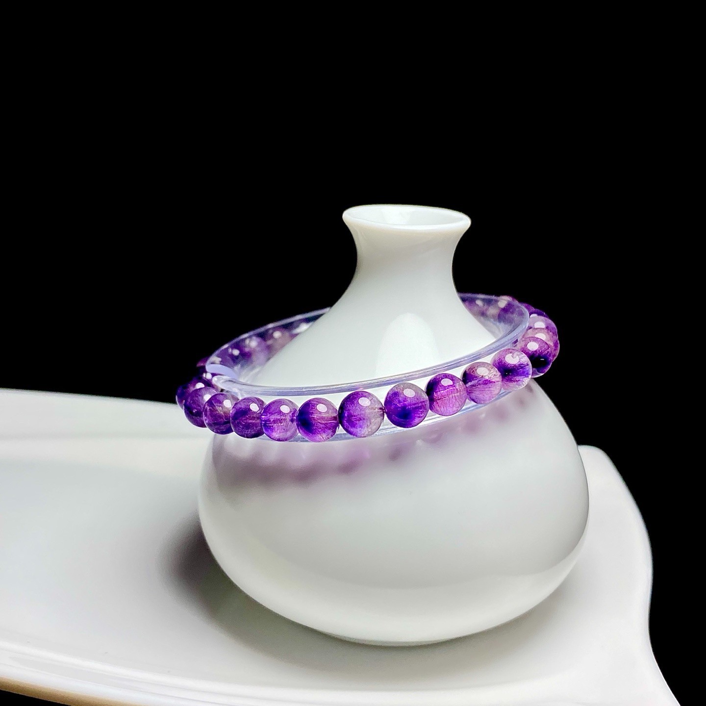 6.9mm Natural Purple Rutilated Super 7 Quartz Crystal Bracelet