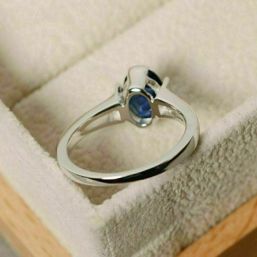 1.50Ct Lab Created Oval Blue Sapphire Engagement Ring 14K White Gold Finish