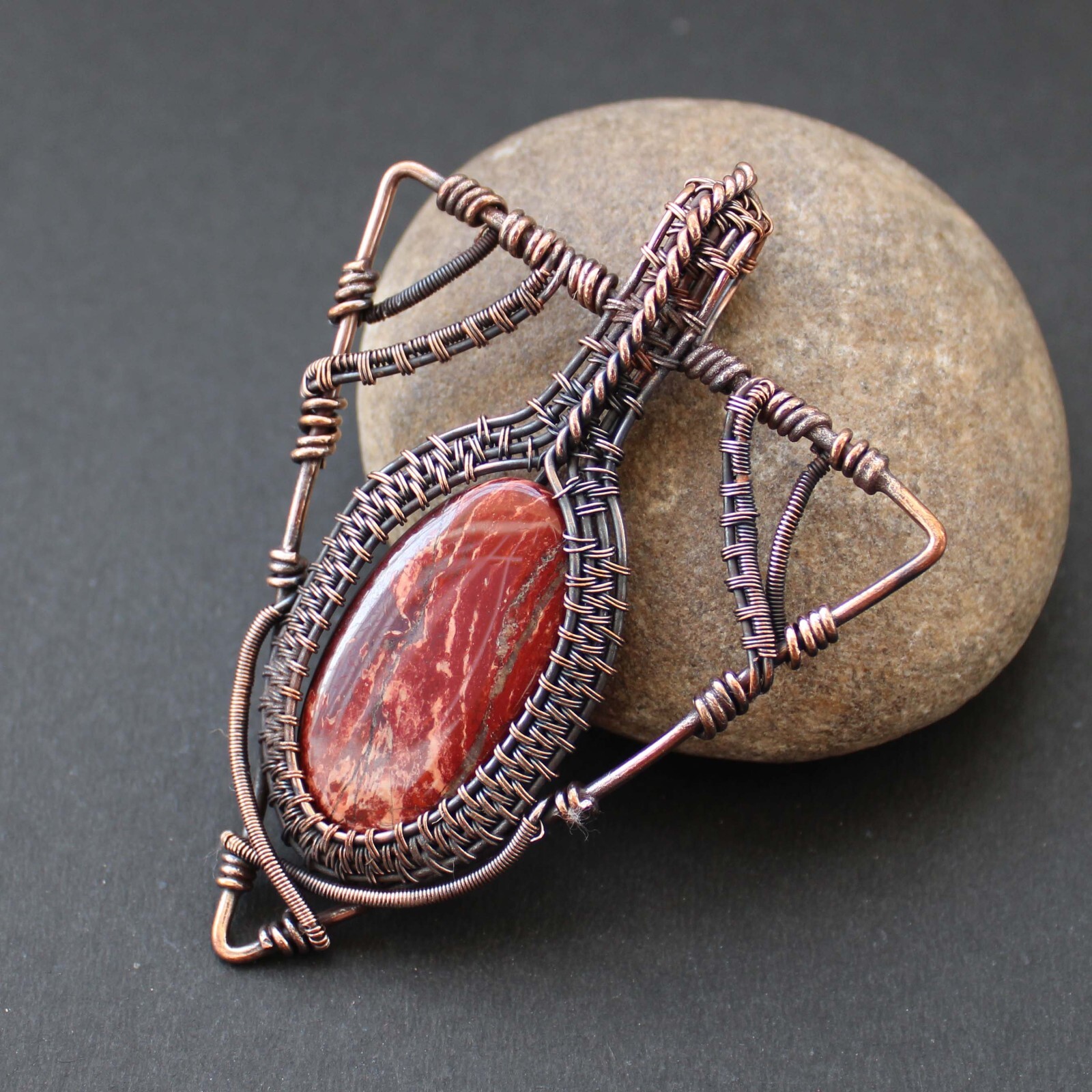 Red Jasper Handmade Pendant Copper Wire Wrapped Pendant Wire Wrapped Jewelry
