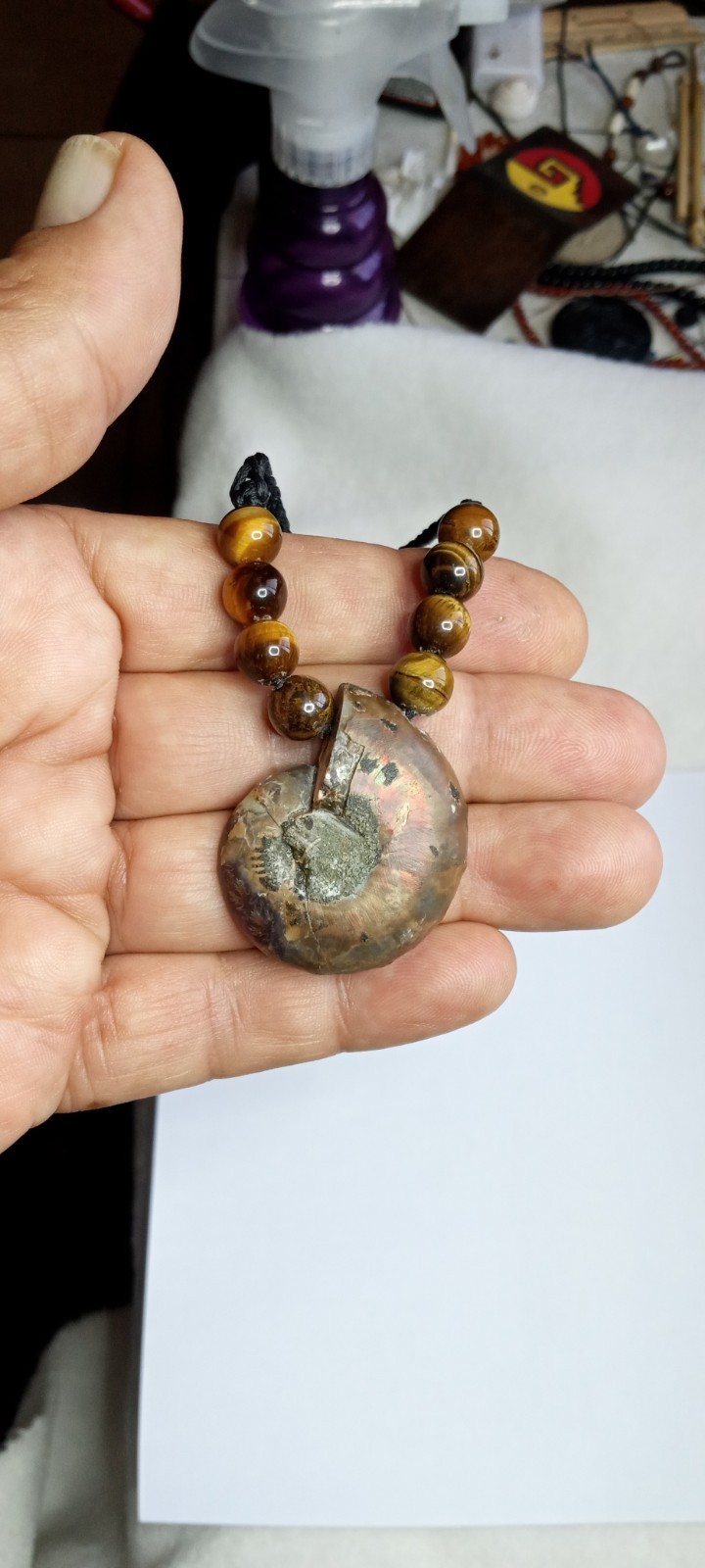 Fossil Ammonite Handmade Adjustable and Hand Braided Necklace